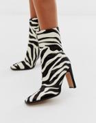Asos Design Evolution Leather High Ankle Boots In Zebra Pony - Multi