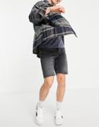 River Island Slim Denim Cut Off Shorts In Washed Black