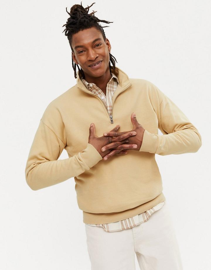 New Look Funnel Neck Sweatshirt In Stone-neutral