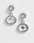 Asos Design Earrings With Crystal Jewel Drop In Silver Tone