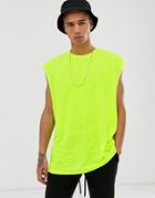 Asos Design Oversized Longline Sleeveless T-shirt In Neon Yellow - Yellow