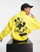 Asos Design Fleece Sweatshirt With Disney Mickey Mouse Prints In Yellow