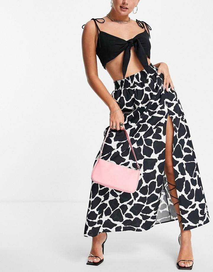 Asos Design Cotton Maxi Skirt In Animal Print-multi