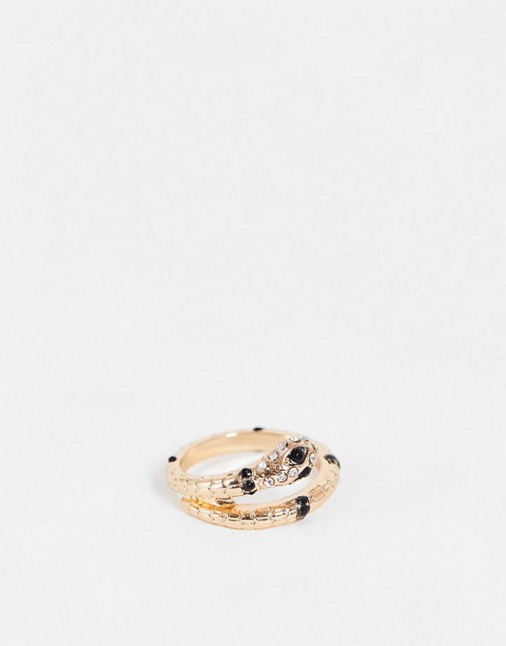 Asos Design Ring With Wrap Snake Design In Gold Tone