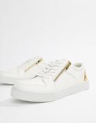 Asos Design Sneakers In White With Gold Zip - White