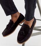 Asos Design Wide Fit Tassel Loafers In Black Suede With Natural Sole