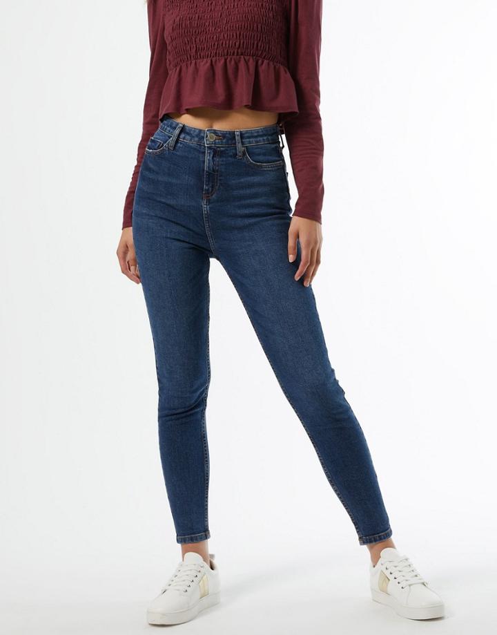 Miss Selfridge Emily High-waist Skinny Jeans In Dark Wash Blue-blues
