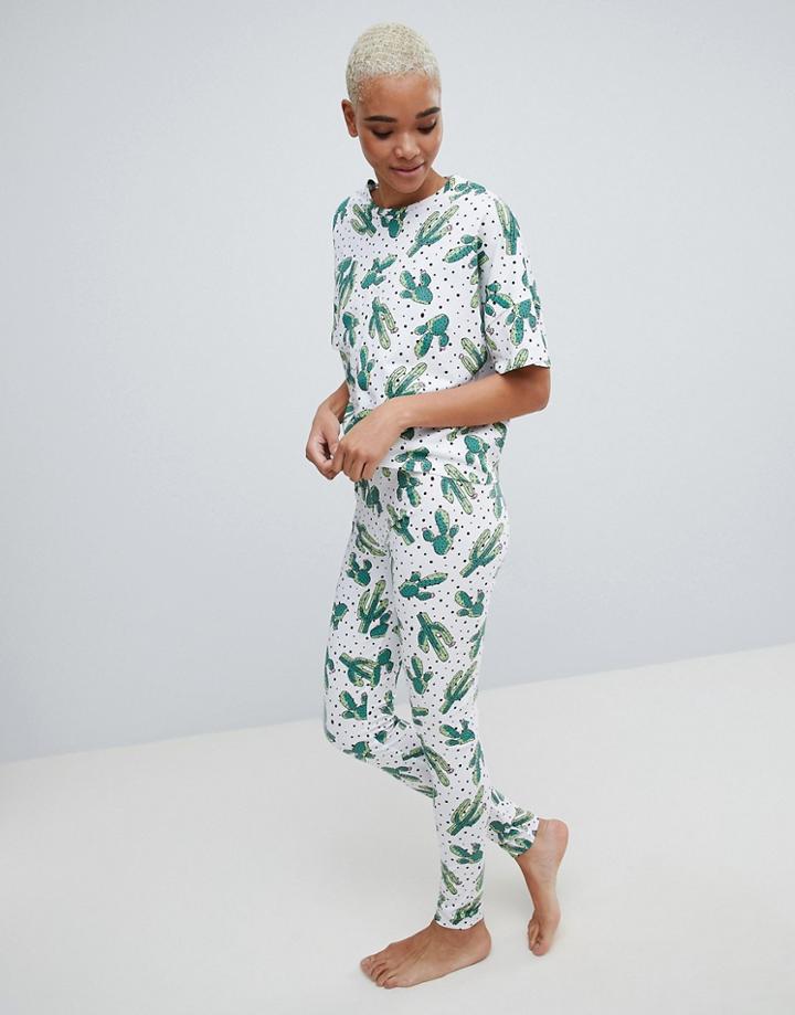 Asos Design Cactus & Polka Dot Tee & Legging Pyjama Set - Multi