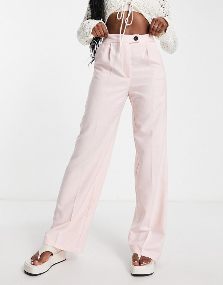 Bershka Wide Leg Tailored Pants In Pink