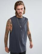 Asos Longline Sleeveless T-shirt With Dropped Armhole And Chain Detail - Gray