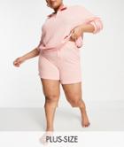 Brave Soul Plus Waffle Short Lounge Set With Funnel Neck In Dusty Pink