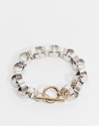 Asos Design Bracelet In Belcher Silver Chain With Gold T Bar-multi