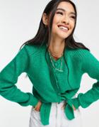 Asos Design Cardigan With Tie Front Detail In Green