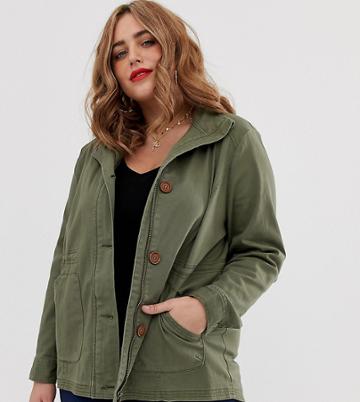 Simply Be Utility Jacket In Khaki - Green