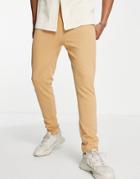 Only & Sons Herringbone Texture Slim Fit Sweatpants In Tan - Part Of A Set-brown