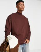Asos Design Oversized Long Sleeve T-shirt With Turtleneck In Brown