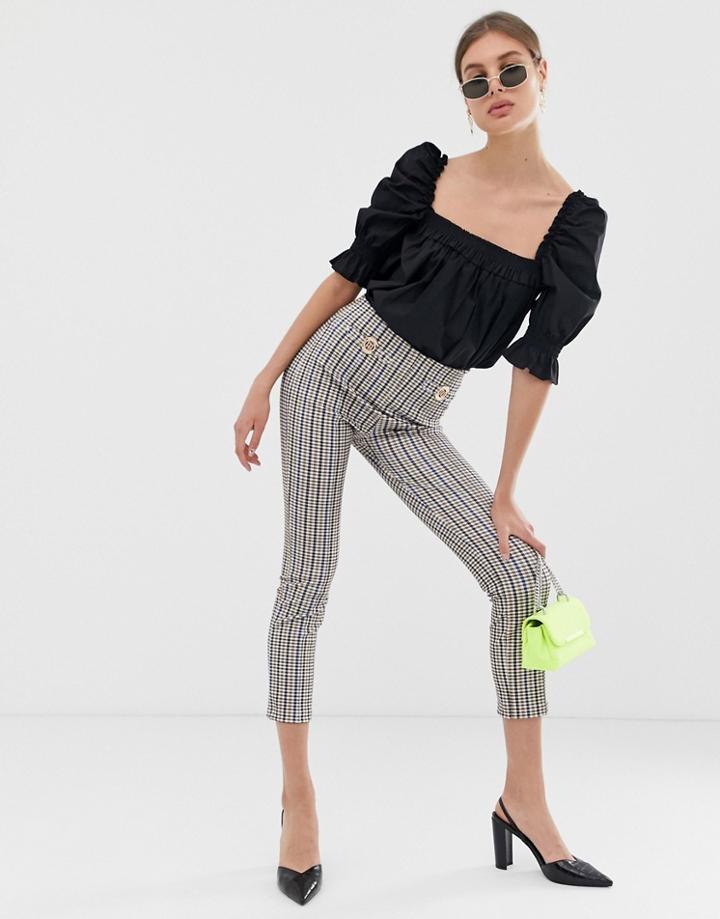 River Island Leggings With Chain Detail In Check-brown