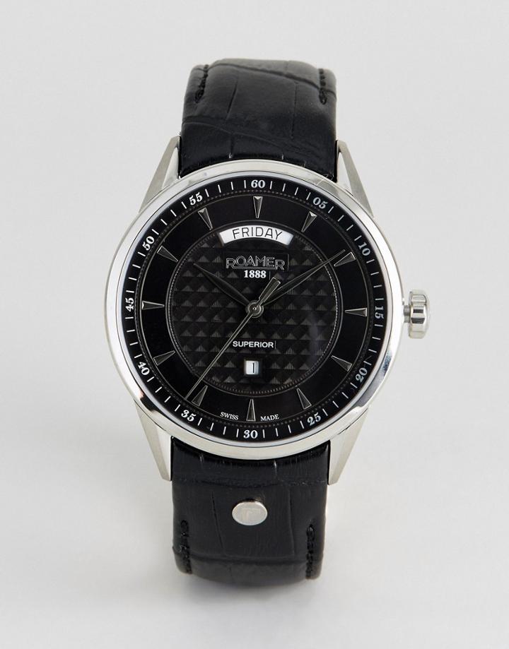 Roamer Watch With Black Leather Strap - Black