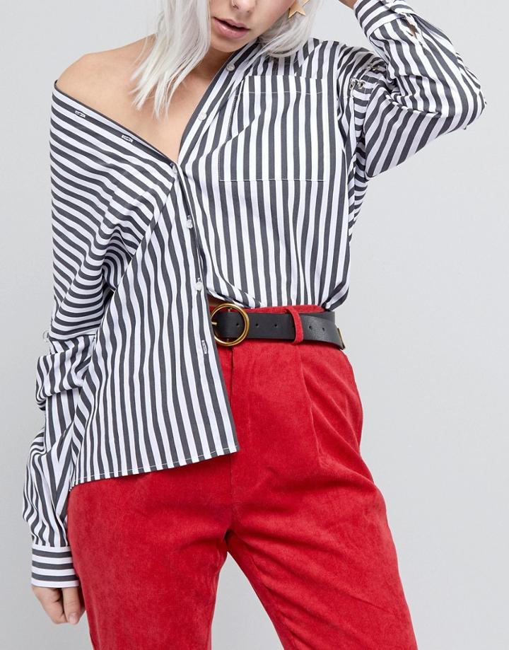Asos Design Old Gold Circle Buckle Jeans Belt - Black