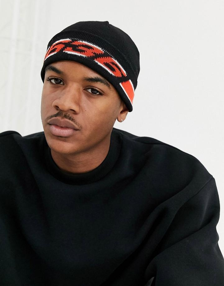 Asos Design Fisherman Beanie In Black With 1636 Band