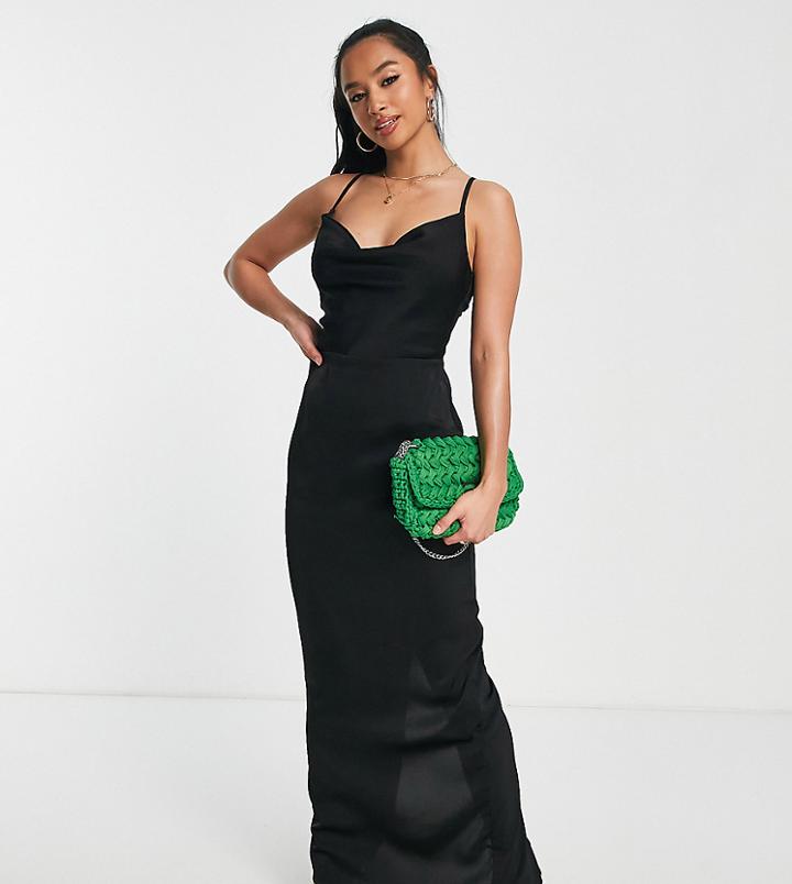 Naanaa Petite Cowl Neck Satin Maxi Dress In Black