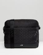 Armani Jeans Nylon All Over Logo Messenger Bag In Black - Black