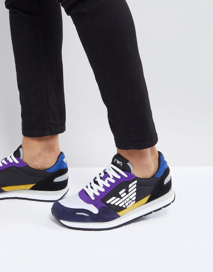 Emporio Armani Suede Mix Sneakers In Multi - Multi