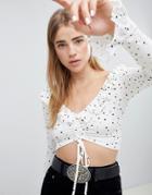 Nobody's Child Crop Tea Blouse In Polka Dot - Cream