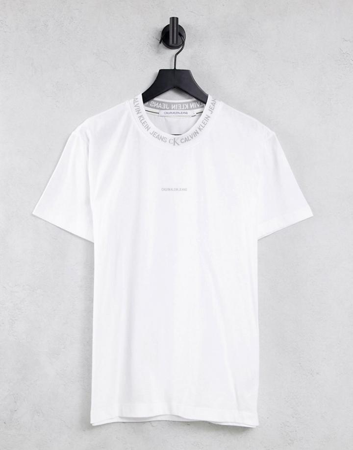 Calvin Klein Jeans Jacquard Neck Logo T-shirt In White