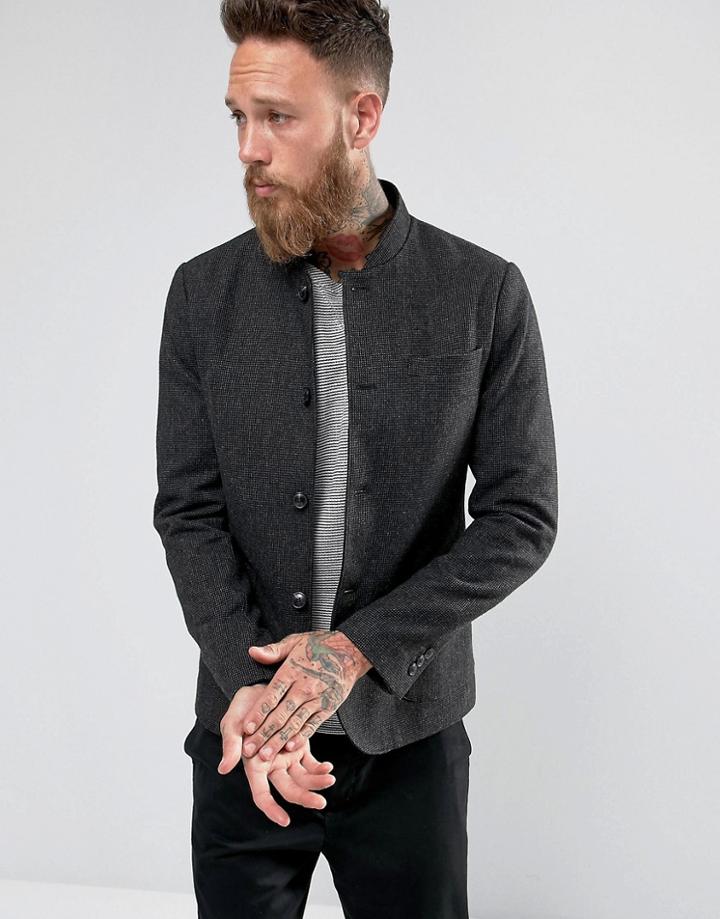 Selected Homme Slim Wool Blazer With Mandarin Collar - Gray