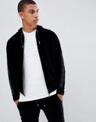 Emporio Armani Zip-thru Velour Hooded Sweat With Taping And Back Logo In Black - Black