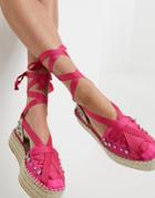 Asos Design Jersey Flatform Espadrilles With Ankle Tie In Bright Pink