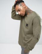 Religion Sweatshirt With Drop Shoulder And Distress Detail - Green