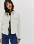 Mango Pocket Detail Popper Fasten Jacket In Off White - White