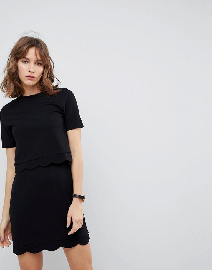 Asos Scalloped Hem Mini Dress With Crop Top - Black