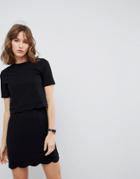 Asos Scalloped Hem Mini Dress With Crop Top - Black