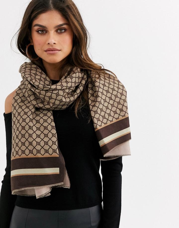 River Island Monogram Lightweight Scarf In Brown