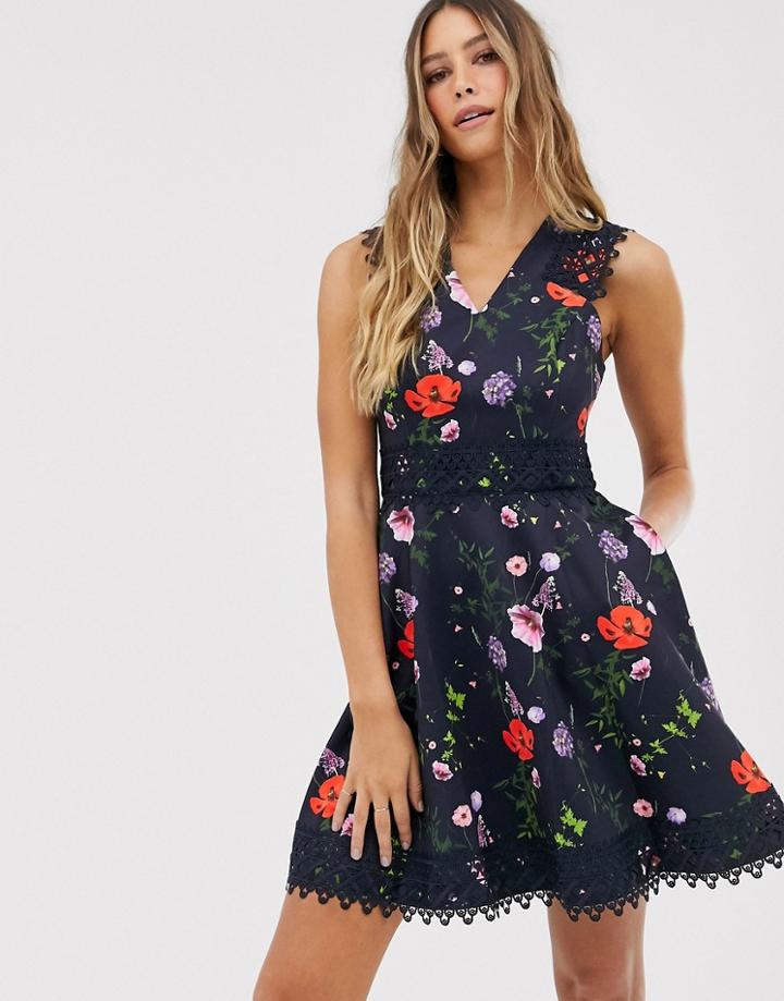 Ted Baker Mayo Skater Dress In Hedgerow Print - Navy