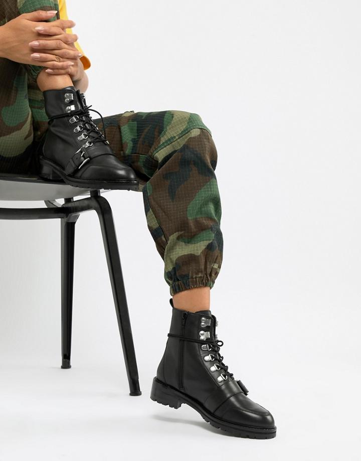 Asos Design Arya Leather Hiker Ankle Boots - Black