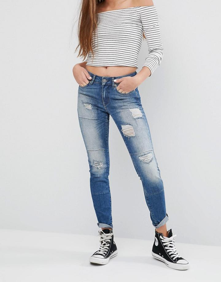 Noisy May Lucy Rip Patch Skinny Jeans L30 - Blue