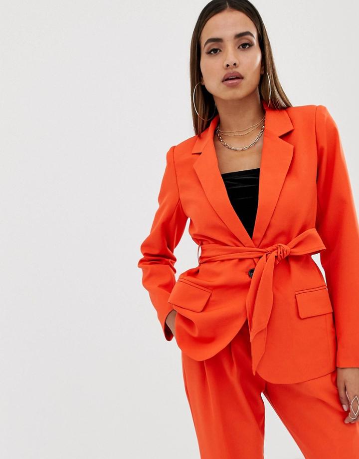 Parallel Lines Tie Waist Blazer Two-piece - Red