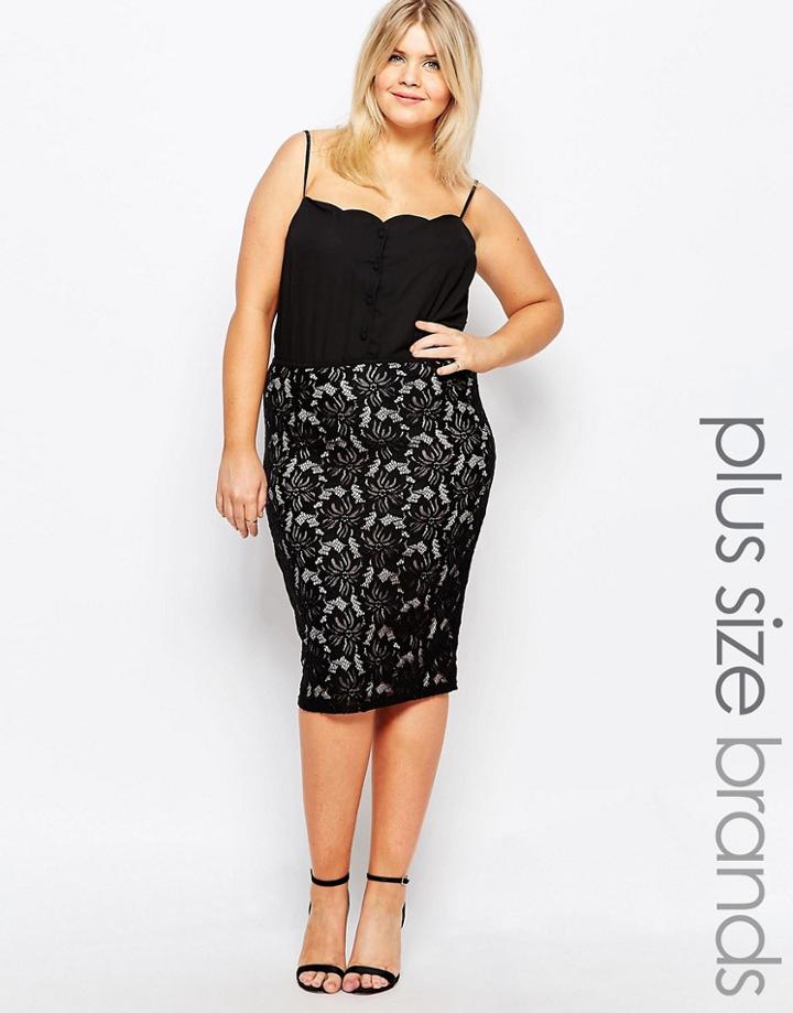New Look Plus High Waisted Lace Pencil Midi Skirt - Black