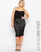 New Look Plus High Waisted Lace Pencil Midi Skirt - Black