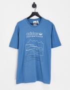 Adidas Originals Adventure Mountain T-shirt In Altered Blue With Front Graphics