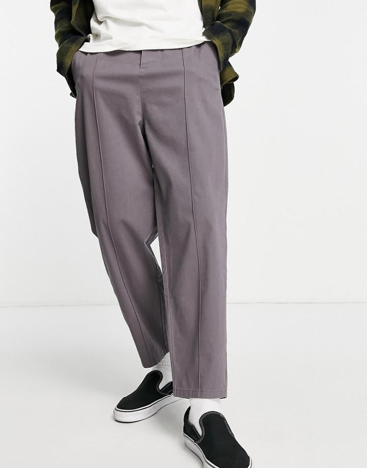 Asos Design Oversized Tapered Chinos With Pin Tuck In Charcoal-grey
