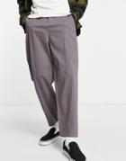 Asos Design Oversized Tapered Chinos With Pin Tuck In Charcoal-grey