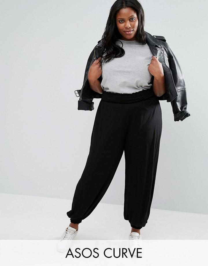 Asos Curve Sheered Hareem Pants In Jersey - Black