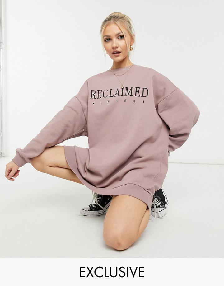 Reclaimed Vintage Inspired Logo Sweatshirt Dress In Mauve-grey