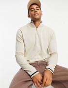 Only & Sons Quarter Zip Sweater In Beige-neutral