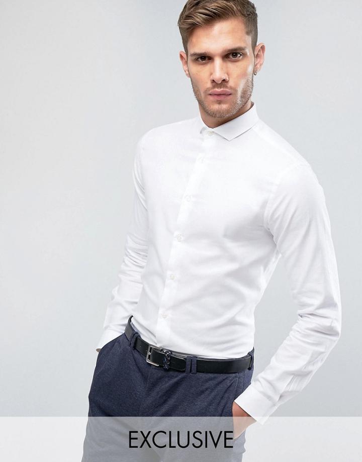 Heart & Dagger Skinny Smart Shirt With Cutaway Collar - White